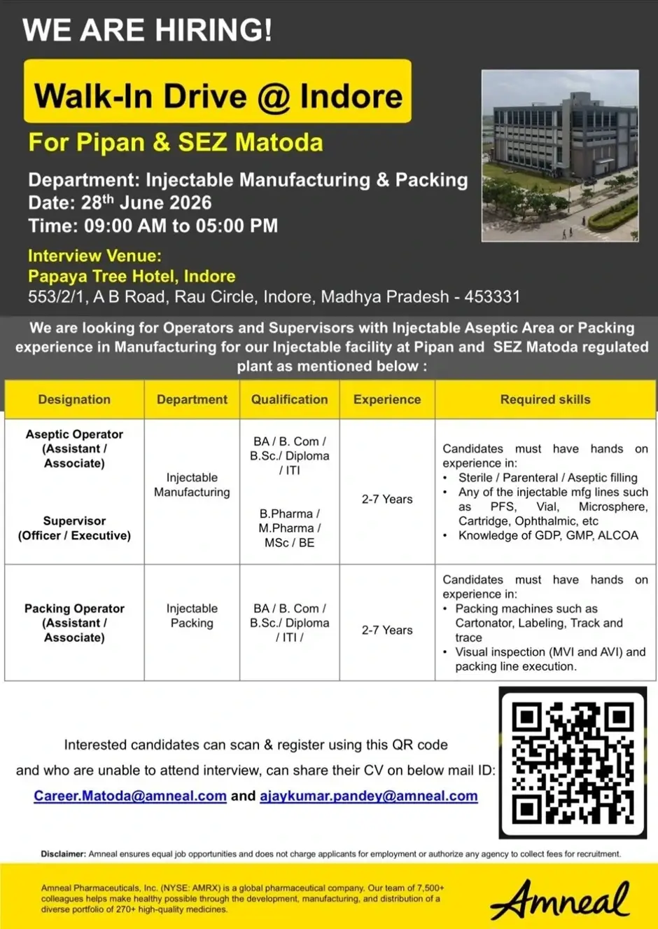 Amneal Pharmaceuticals Walk-In Interview 2026