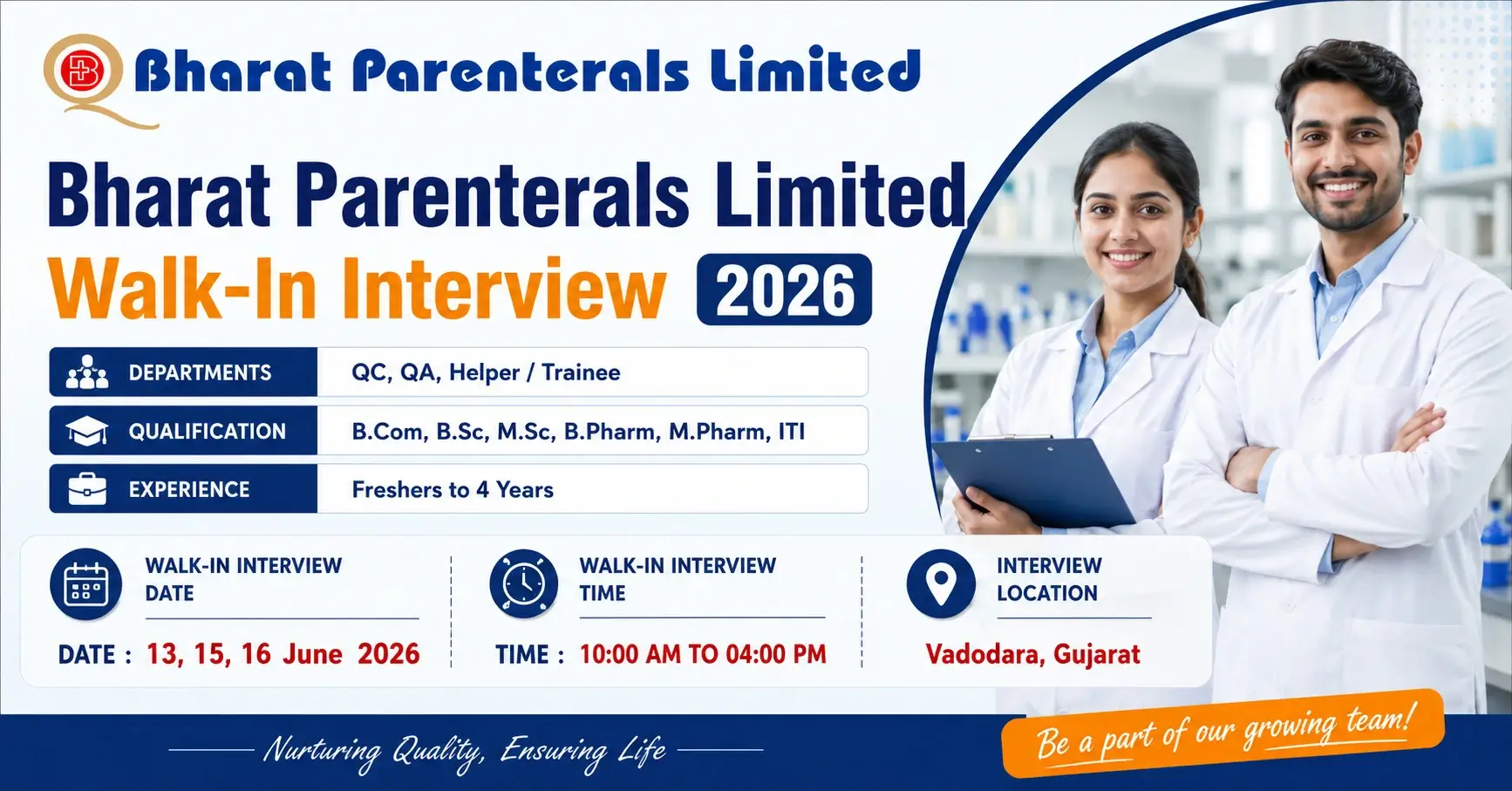 Bharat Parenterals Walk-In Interview 2026